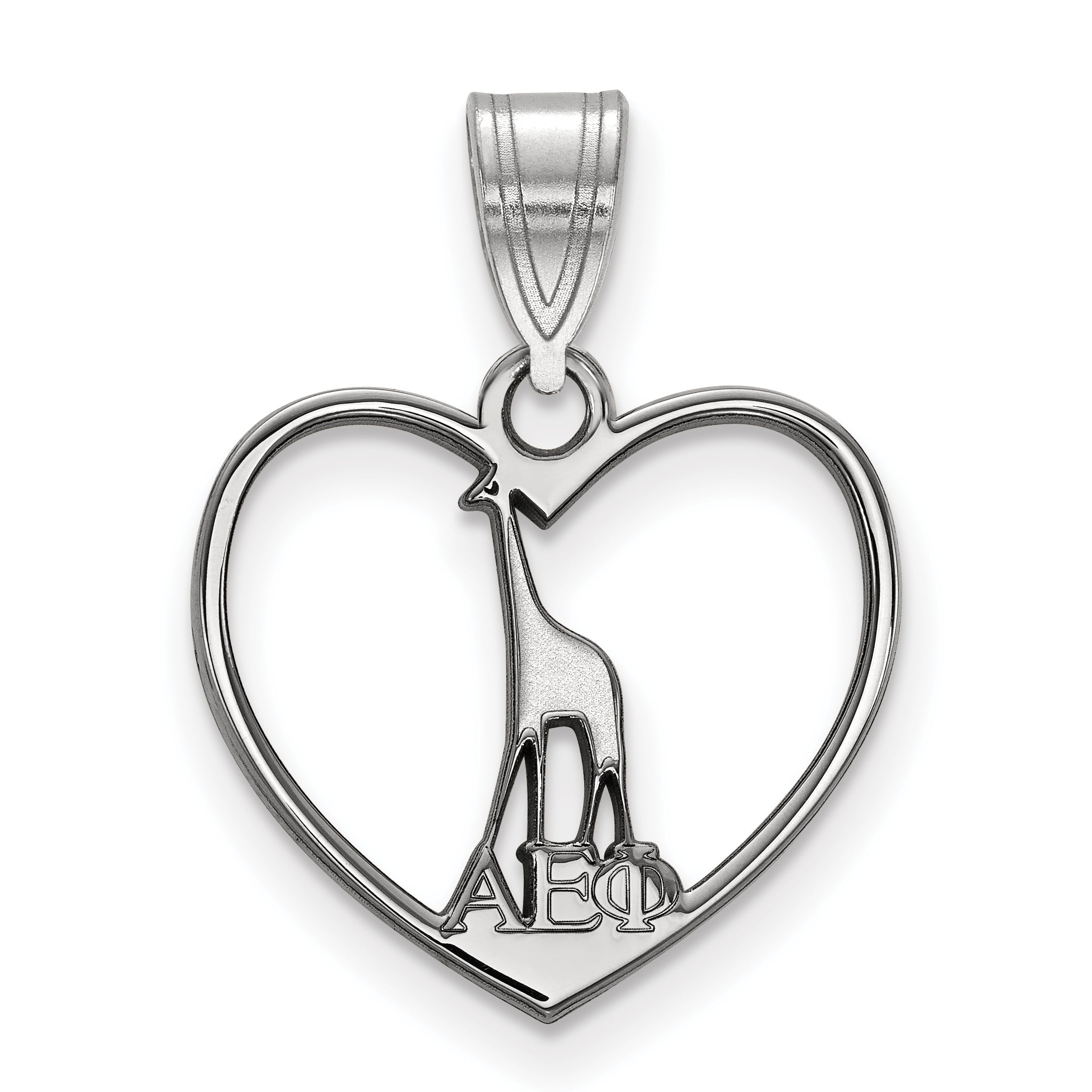 Sterling Silver Rhodium Plated Logoart Alpha Epsilon Phi Sorority Symbol Heart Pendant