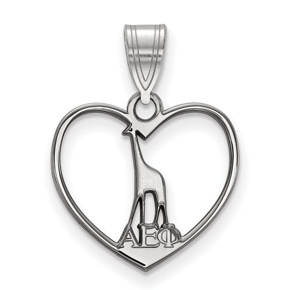 Sterling Silver Rhodium Plated Logoart Alpha Epsilon Phi Sorority Symbol Heart Pendant