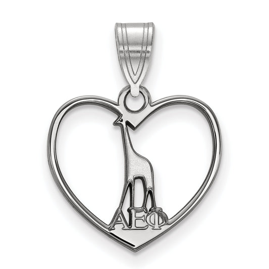 Sterling Silver Rhodium Plated Logoart Alpha Epsilon Phi Sorority Symbol Heart Pendant