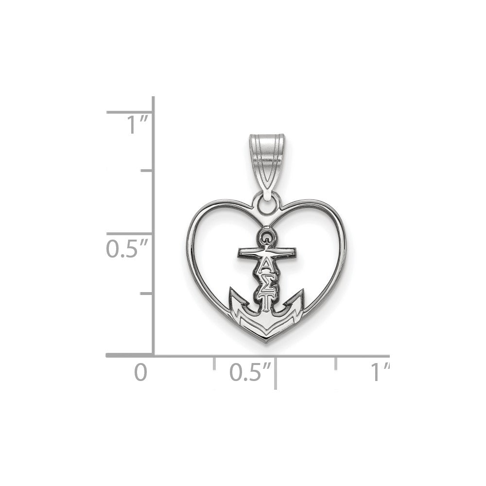 Sterling Silver Rhodium Plated Logoart Alpha Sigma Tau Sorority Symbol Heart Pendant