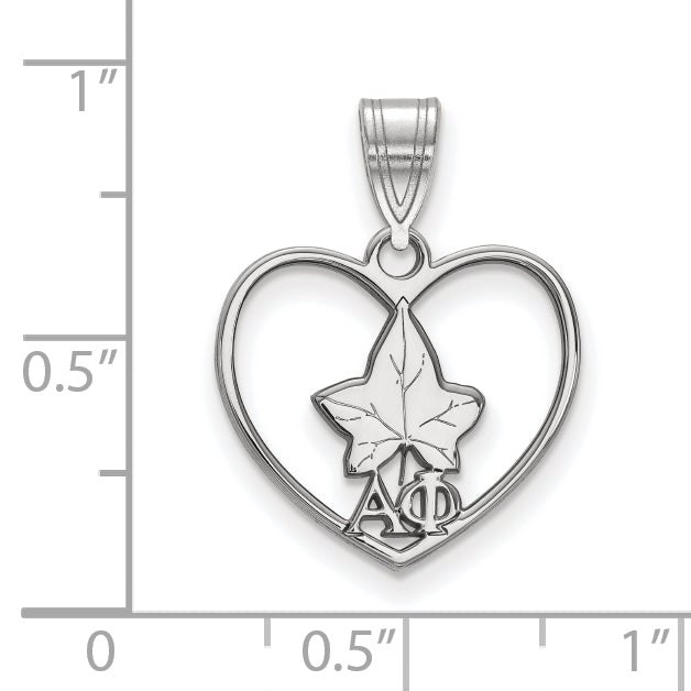Sterling Silver Rhodium Plated Logoart Alpha Phi Sorority Symbol Heart Pendant