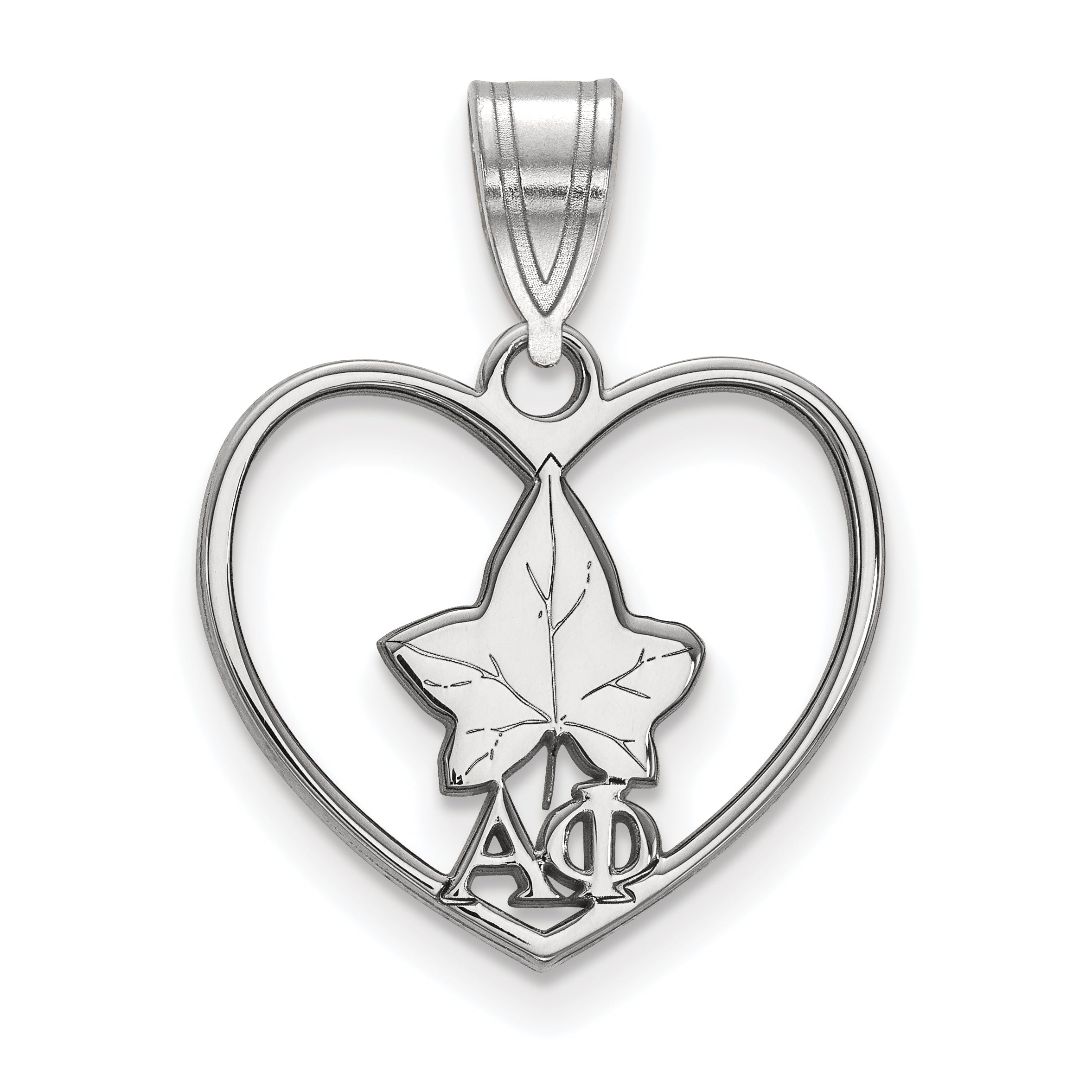 Sterling Silver Rhodium Plated Logoart Alpha Phi Sorority Symbol Heart Pendant