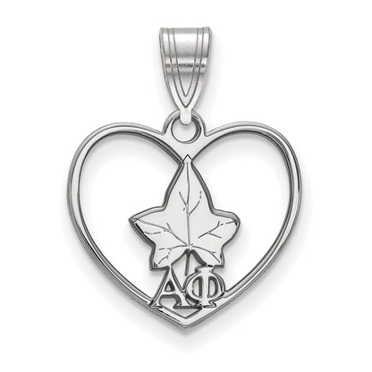 Sterling Silver Rhodium Plated Logoart Alpha Phi Sorority Symbol Heart Pendant