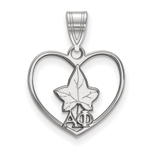 Sterling Silver Rhodium Plated Logoart Alpha Phi Sorority Symbol Heart Pendant