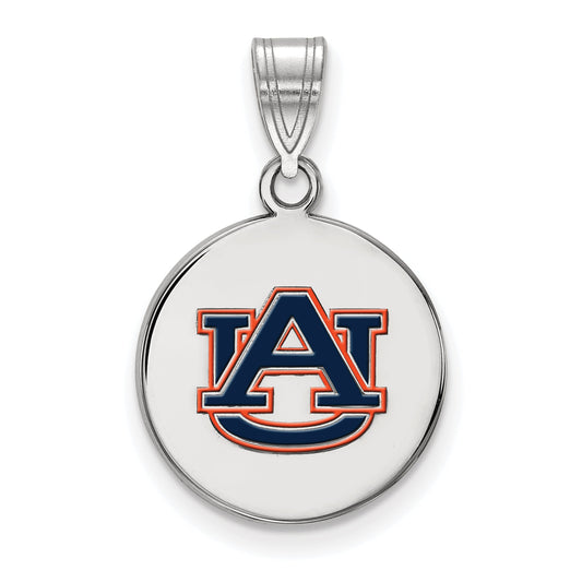 Sterling Silver Rhodium Plated Logoart Auburn University Medium Enameled Disc Pendant