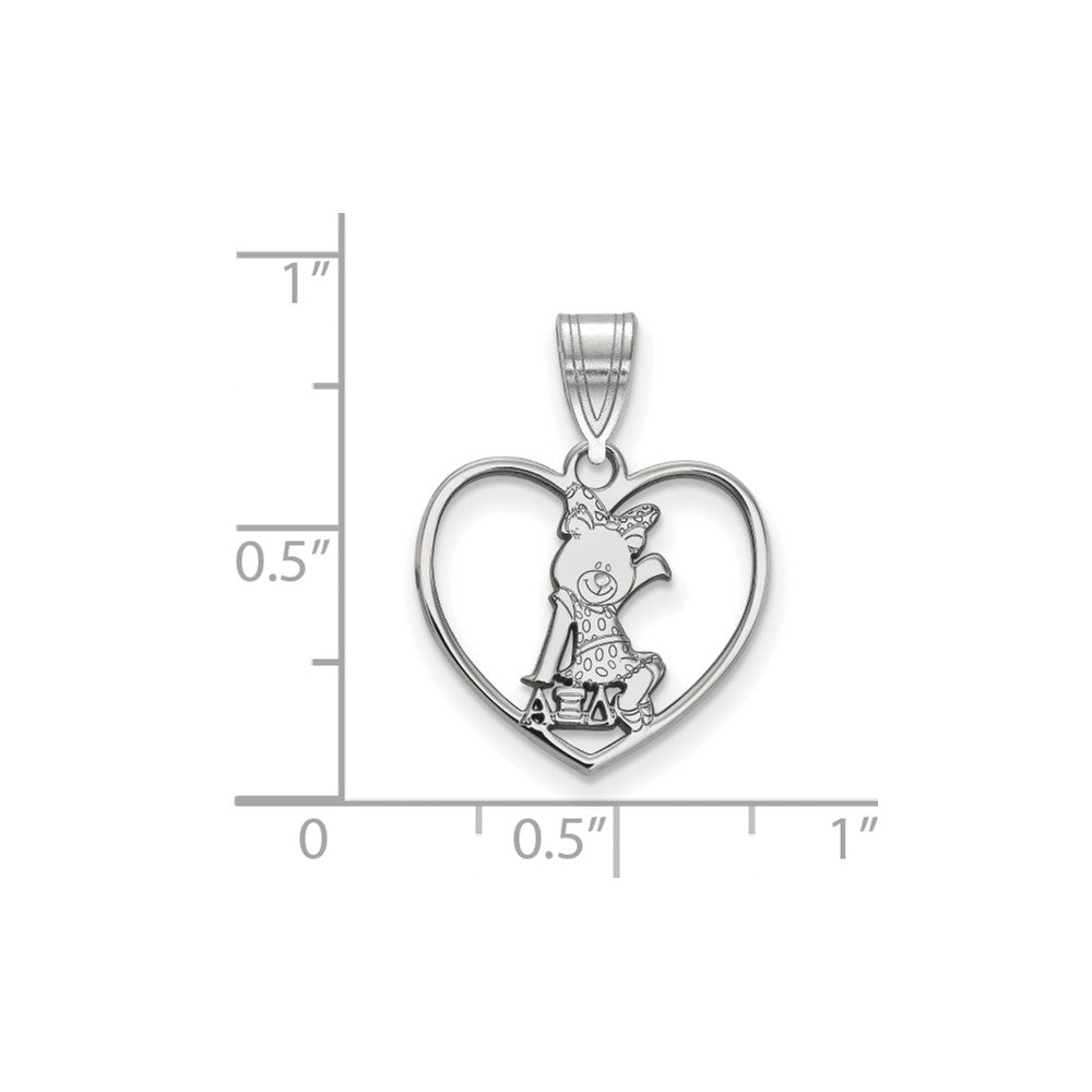 Sterling Silver Rhodium Plated Logoart Alpha Xi Delta Sorority Symbol Heart Pendant