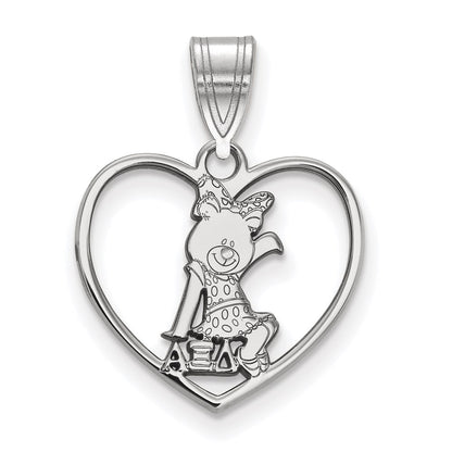 Sterling Silver Rhodium Plated Logoart Alpha Xi Delta Sorority Symbol Heart Pendant