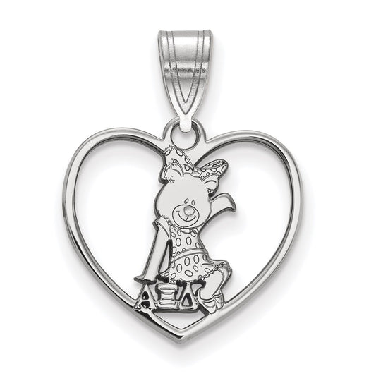 Sterling Silver Rhodium Plated Logoart Alpha Xi Delta Sorority Symbol Heart Pendant