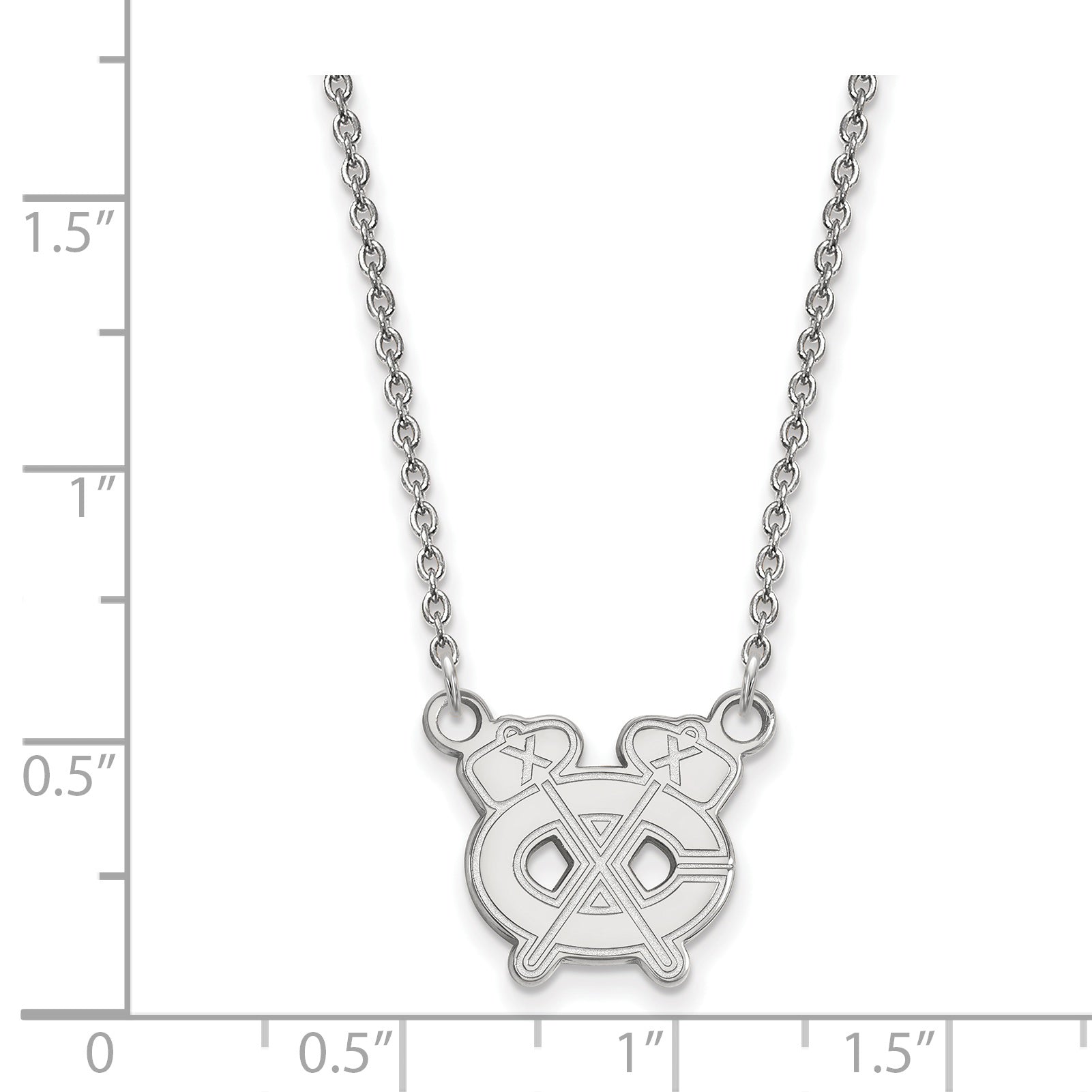 Sterling Silver Rhodium Plated Nhl Logoart Chicago Blackhawks Letter C And Tomahawk Small Pendant 18 Inch Necklace