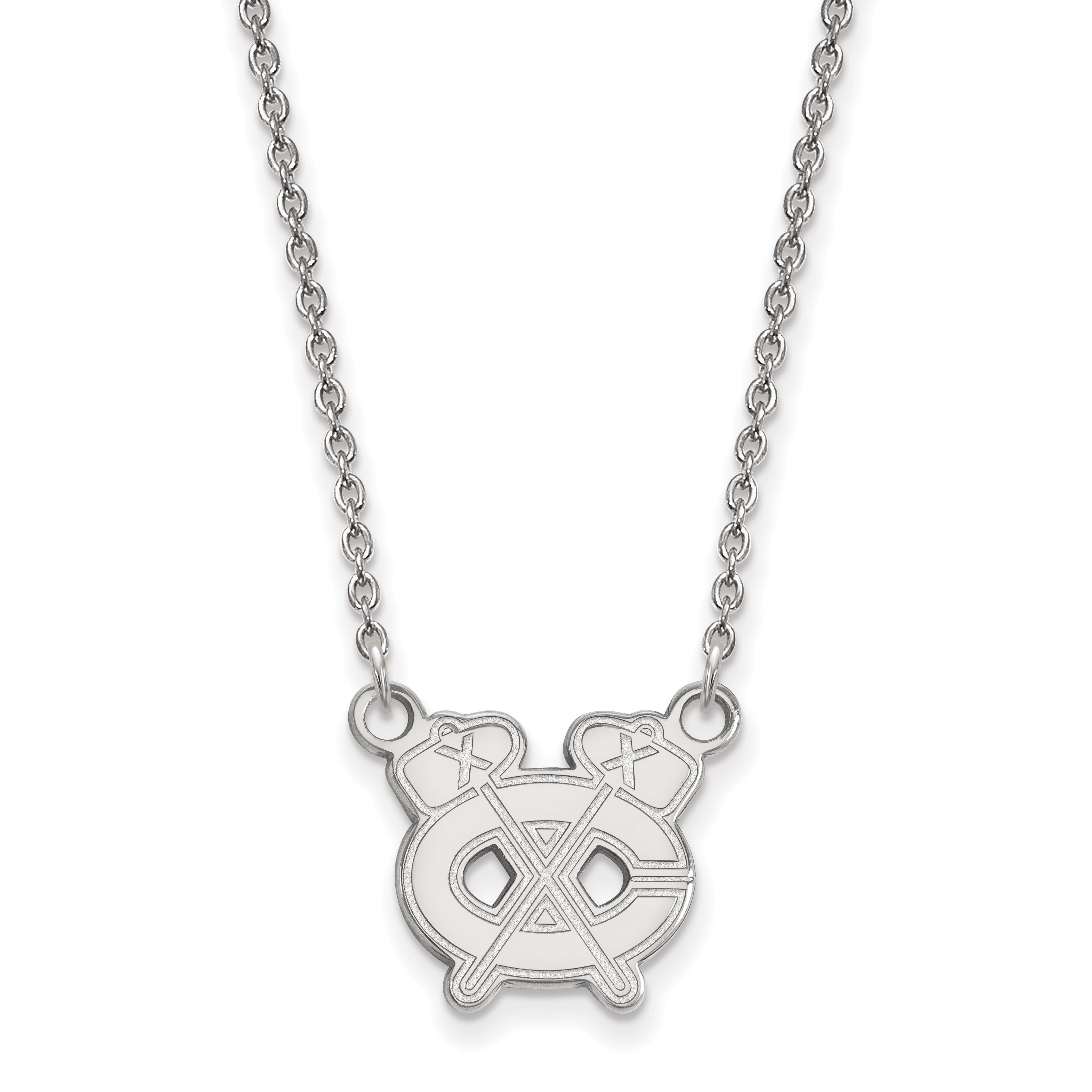 Sterling Silver Rhodium Plated Nhl Logoart Chicago Blackhawks Letter C And Tomahawk Small Pendant 18 Inch Necklace