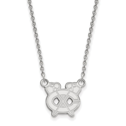 Sterling Silver Rhodium Plated Nhl Logoart Chicago Blackhawks Letter C And Tomahawk Small Pendant 18 Inch Necklace