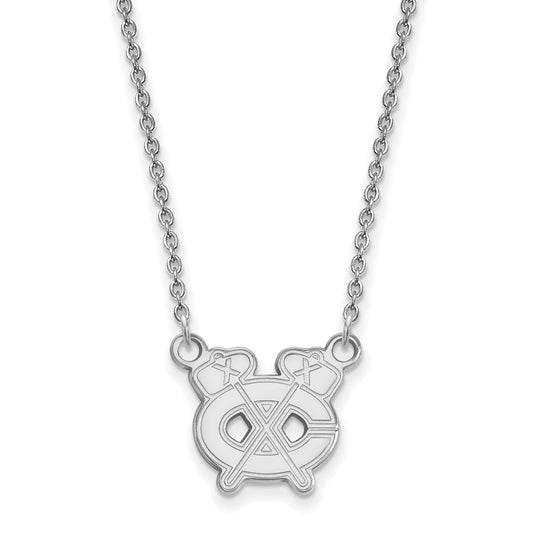 Sterling Silver Rhodium Plated Nhl Logoart Chicago Blackhawks Letter C And Tomahawk Small Pendant 18 Inch Necklace