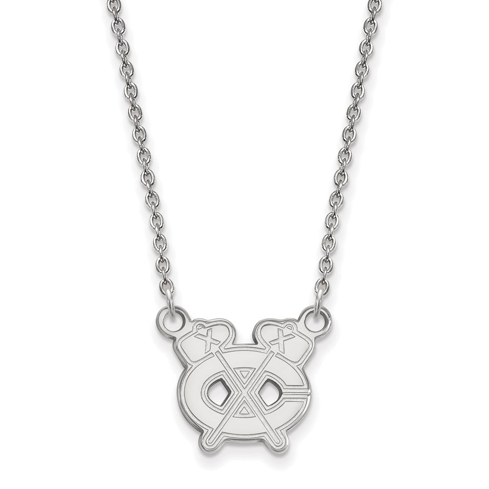 14K White Gold Nhl Logoart Chicago Blackhawks Letter C And Tomahawk Small Pendant 18 Inch Necklace