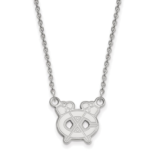 14K White Gold Nhl Logoart Chicago Blackhawks Letter C And Tomahawk Small Pendant 18 Inch Necklace