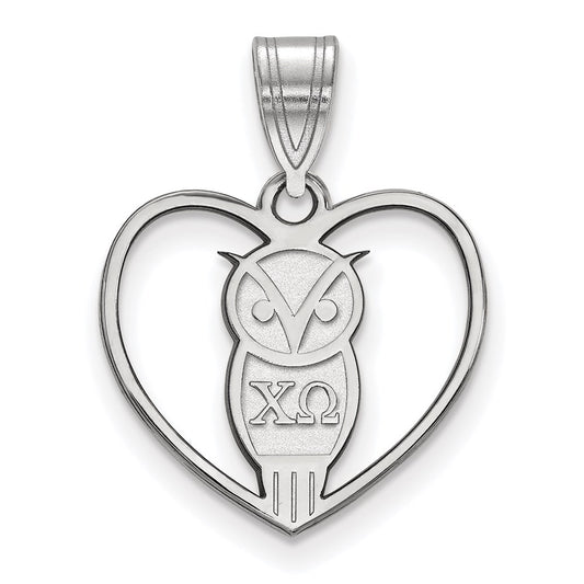 Sterling Silver Rhodium Plated Logoart Chi Omega Sorority Symbol Heart Pendant