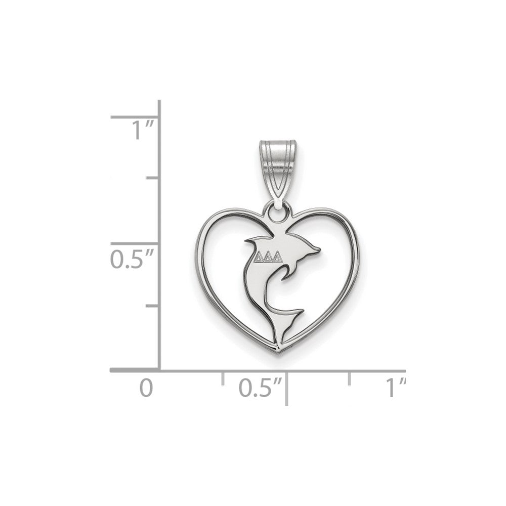 Sterling Silver Rhodium Plated Logoart Delta Sorority Symbol Heart Pendant