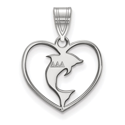 Sterling Silver Rhodium Plated Logoart Delta Sorority Symbol Heart Pendant
