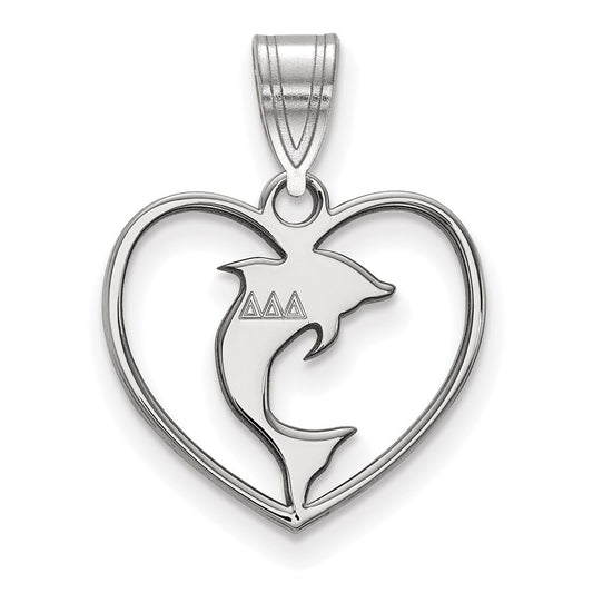 Sterling Silver Rhodium Plated Logoart Delta Sorority Symbol Heart Pendant