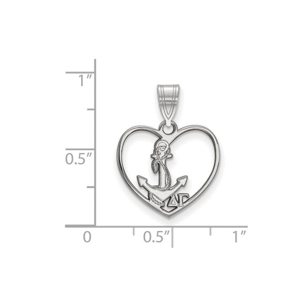 Sterling Silver Rhodium Plated Logoart Delta Gamma Sorority Symbol Heart Pendant