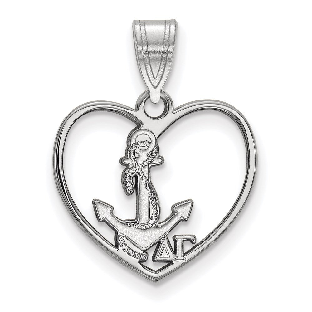 Sterling Silver Rhodium Plated Logoart Delta Gamma Sorority Symbol Heart Pendant