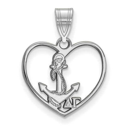 Sterling Silver Rhodium Plated Logoart Delta Gamma Sorority Symbol Heart Pendant