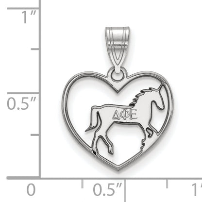 Sterling Silver Rhodium Plated Logoart Delta Phi Epsilon Sorority Symbol Heart Pendant