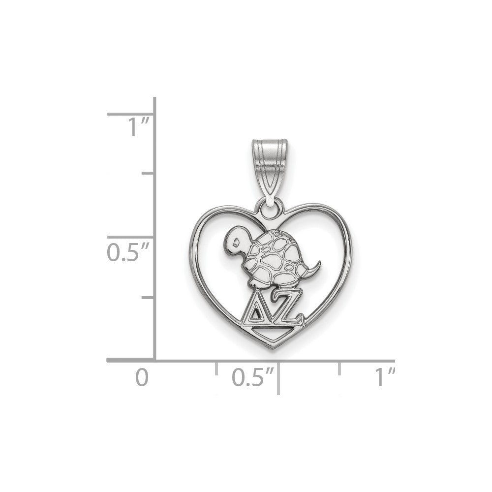 Sterling Silver Rhodium Plated Logoart Delta Zeta Sorority Symbol Heart Pendant
