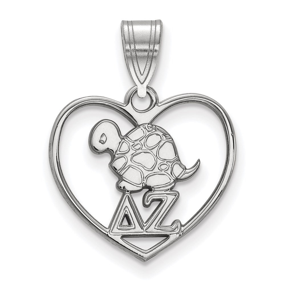 Sterling Silver Rhodium Plated Logoart Delta Zeta Sorority Symbol Heart Pendant