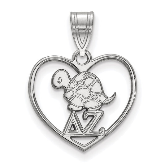 Sterling Silver Rhodium Plated Logoart Delta Zeta Sorority Symbol Heart Pendant