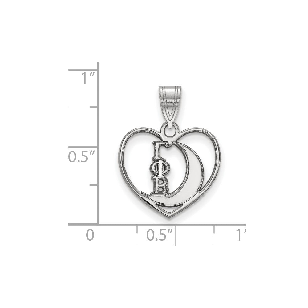 Sterling Silver Rhodium Plated Logoart Gamma Phi Beta Sorority Symbol Heart Pendant
