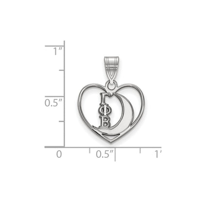 Sterling Silver Rhodium Plated Logoart Gamma Phi Beta Sorority Symbol Heart Pendant