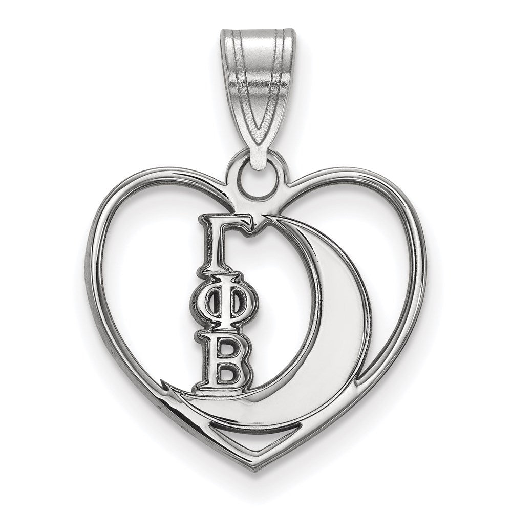 Sterling Silver Rhodium Plated Logoart Gamma Phi Beta Sorority Symbol Heart Pendant