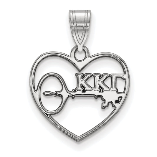 Sterling Silver Rhodium Plated Logoart Kappa Gamma Sorority Symbol Heart Pendant