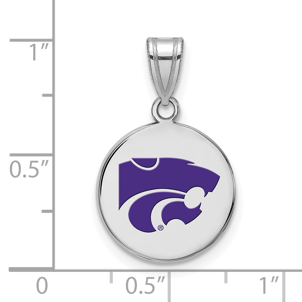 Sterling Silver Rhodium Plated Logoart Kansas State University Wildcat Medium Enameled Disc Pendant