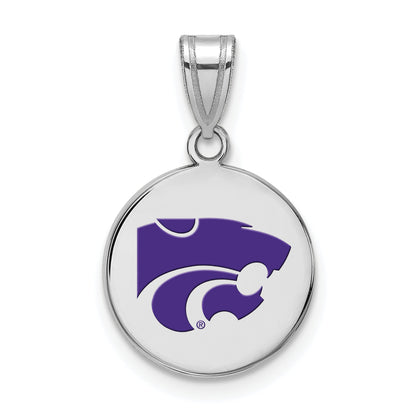 Sterling Silver Rhodium Plated Logoart Kansas State University Wildcat Medium Enameled Disc Pendant