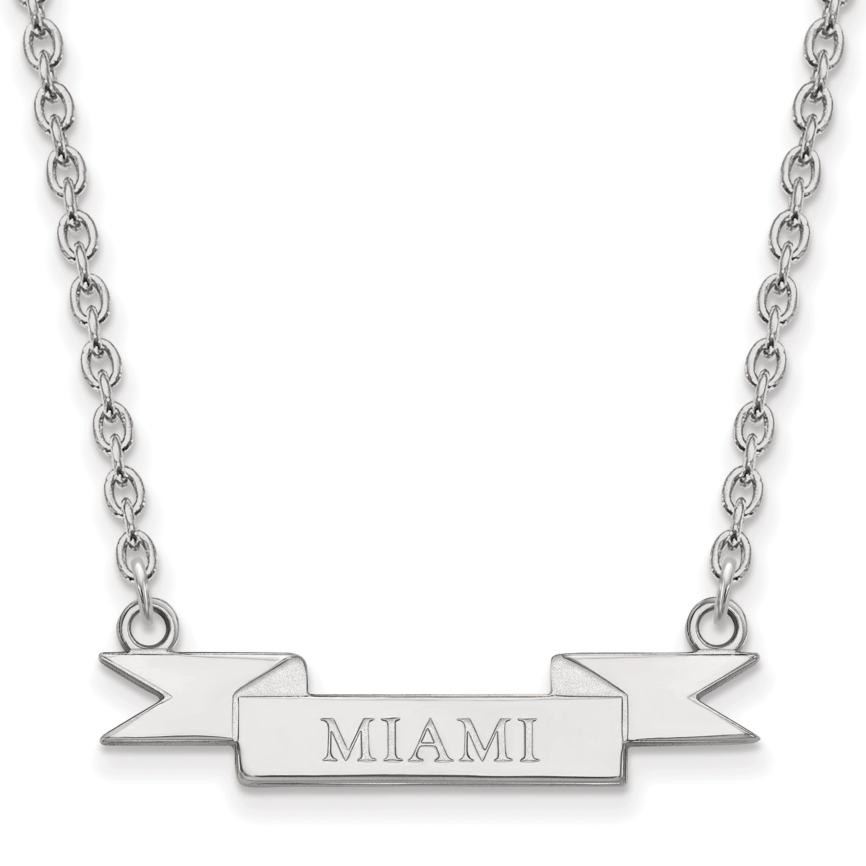 Sterling Silver Rhodium Plated Logoart Miami University Ohio Small Banner Pendant 18 Inch Necklace