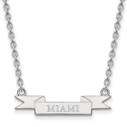 Sterling Silver Rhodium Plated Logoart Miami University Ohio Small Banner Pendant 18 Inch Necklace