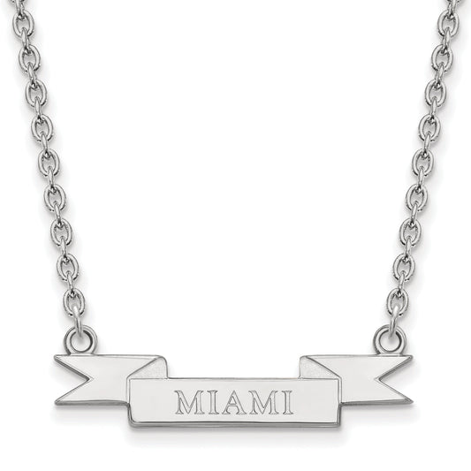 Sterling Silver Rhodium Plated Logoart Miami University Ohio Small Banner Pendant 18 Inch Necklace