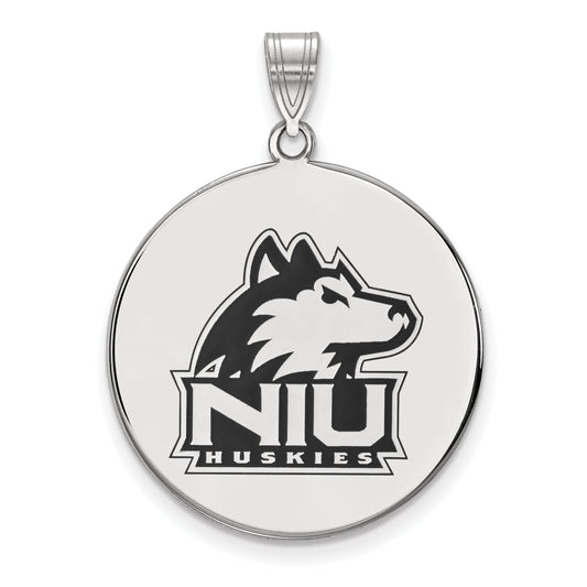Sterling Silver Rhodium Plated Logoart Northern Illinois University N I U Huskies Extra Large Enameled Disc Pendant