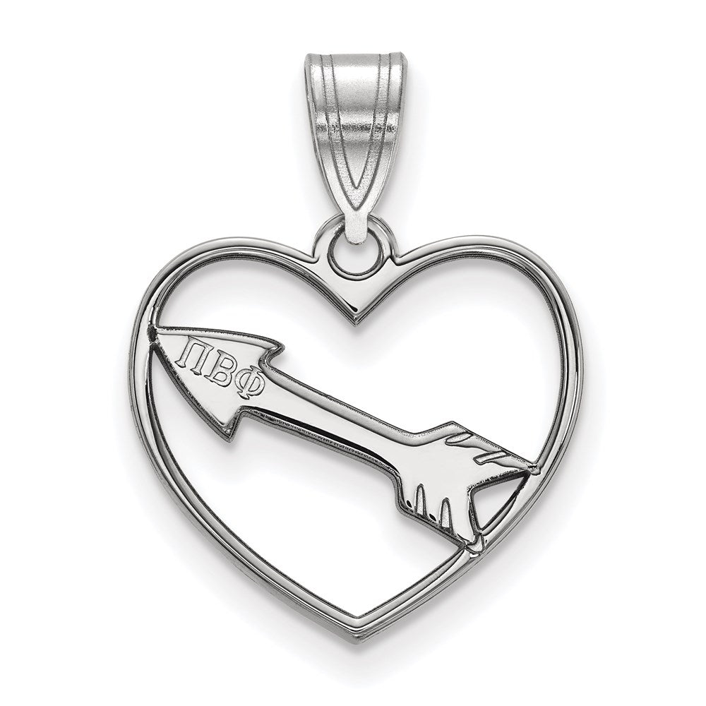 Sterling Silver Rhodium Plated Logoart Pi Beta Phi Sorority Symbol Heart Pendant