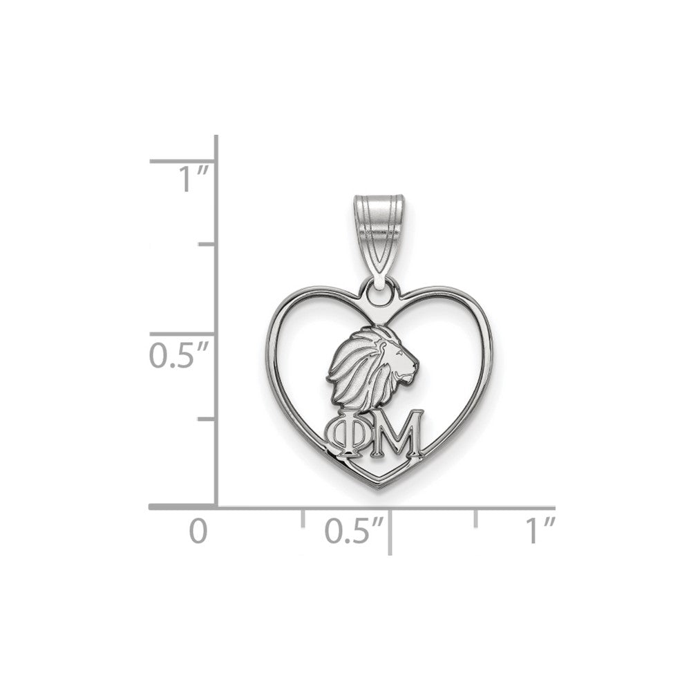 Sterling Silver Rhodium Plated Logoart Phi Mu Sorority Symbol Heart Pendant