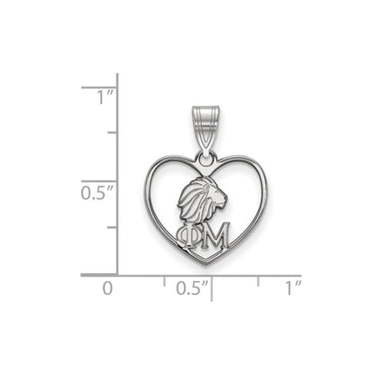 Sterling Silver Rhodium Plated Logoart Phi Mu Sorority Symbol Heart Pendant