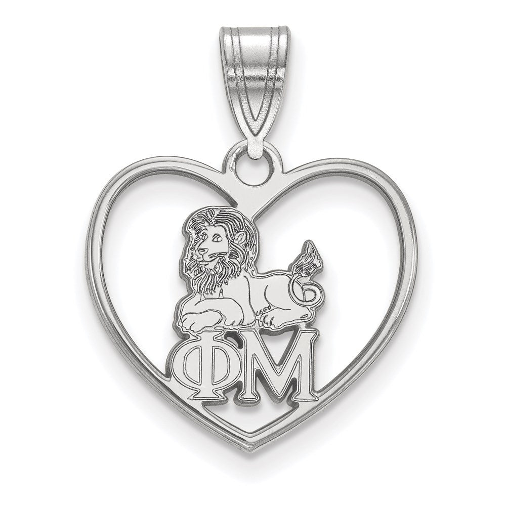 Sterling Silver Rhodium Plated Logoart Phi Mu Sorority Symbol Heart Pendant