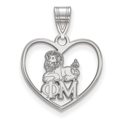 Sterling Silver Rhodium Plated Logoart Phi Mu Sorority Symbol Heart Pendant
