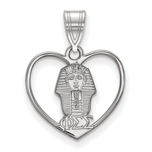 Sterling Silver Rhodium Plated Logoart Phi Sigma Sorority Symbol Heart Pendant