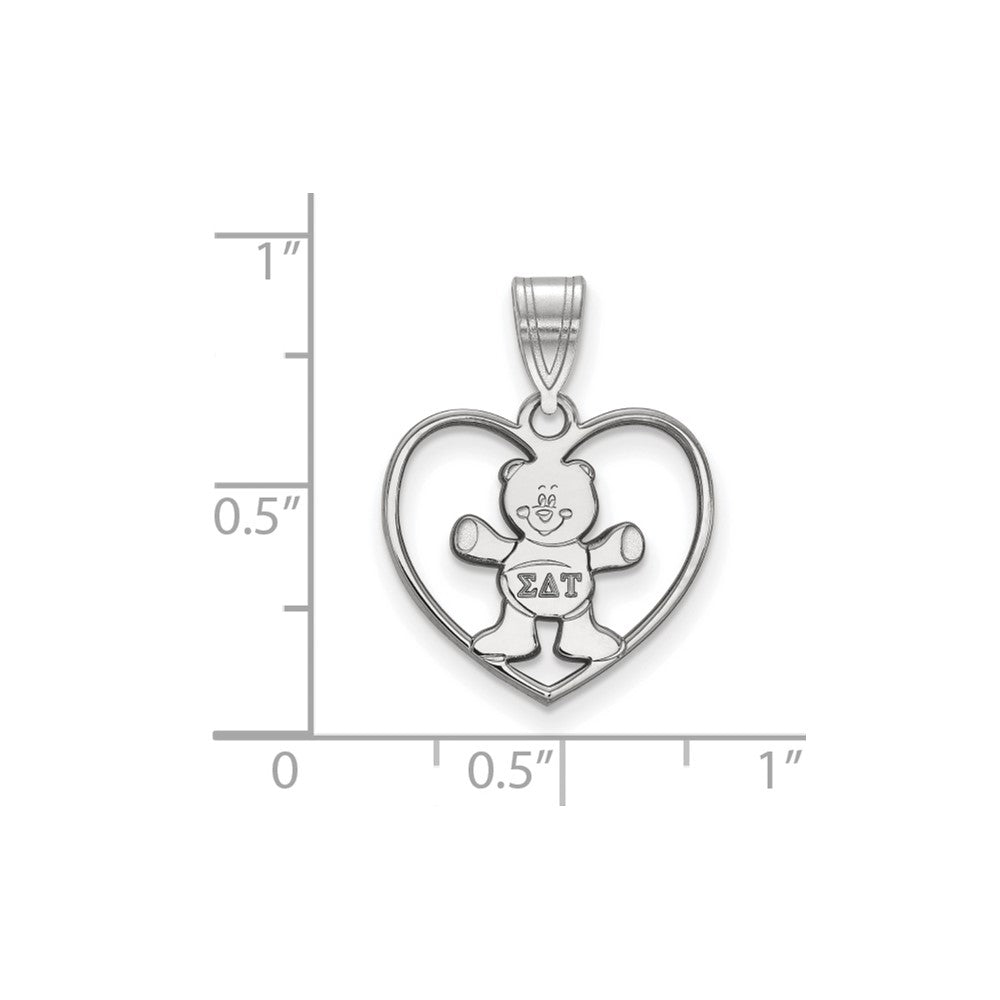 Sterling Silver Rhodium Plated Logoart Sigma Delta Tau Sorority Symbol Heart Pendant