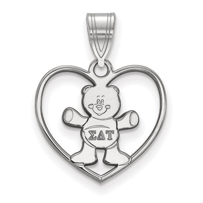 Sterling Silver Rhodium Plated Logoart Sigma Delta Tau Sorority Symbol Heart Pendant