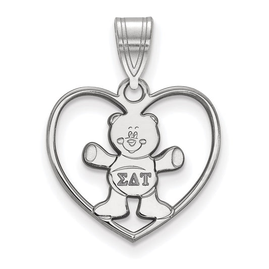 Sterling Silver Rhodium Plated Logoart Sigma Delta Tau Sorority Symbol Heart Pendant