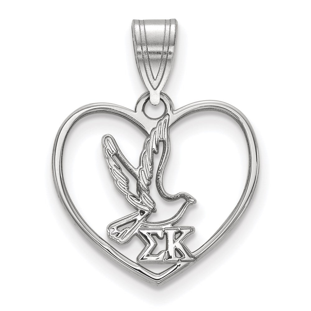 Sterling Silver Rhodium Plated Logoart Sigma Kappa Sorority Symbol Heart Pendant