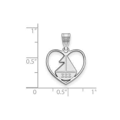 Sterling Silver Rhodium Plated Logoart Sigma Sorority Symbol Heart Pendant